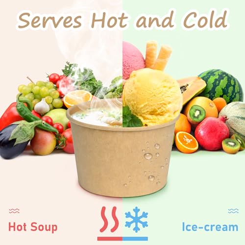 ESSENTIAL Paper Ice Cream Cups with Lids, 50 Pcs 8oz Paper Snack Bowls - size: 8oz-50 Pcs with Lids