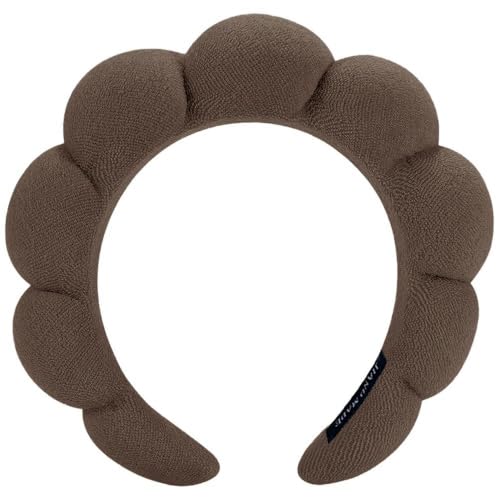 AOENJIE Spa Headbands for Washing Face or Makeup, Sponge Bubble Skincare Headbands, Puffy Terry Cloth Hairband for Women, Skin Care Makeup Headwear Hair Accessories for Girls (Dark Coffee) - color: Dark Coffee
