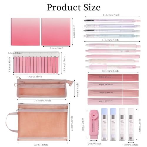 Buqoo 23-Piece Aesthetic Stationery Set for Students & Office - color: Pink