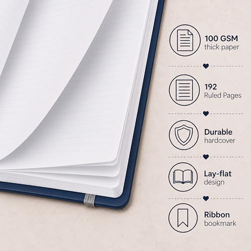Eccolo Cool Jazz Hardbound Writing Journal, 192-Page Lined Paper, Lay-Flat - color: Navy, size: Medium - (6-x-8.5 Inches)