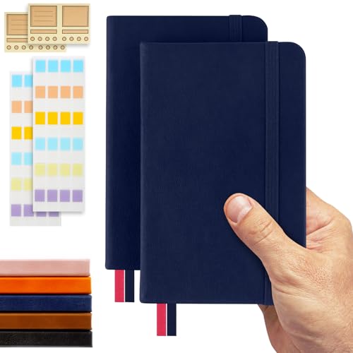 Pocket Dotted Notebook, 2-Pack Dot Grid Notebook, Dotted Journal with Stickers, 3.5" x 5.5" Hardcover, Small Mini A6 size, 160 Pages, 100 gsm Thick Paper, Navy Blue - color: Navy Blue