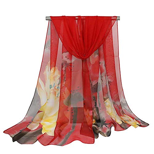 Fashion Scarves Sunscreen Shawls for Women - color: Ink Lotus&red