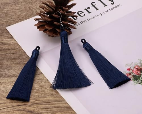 Tupalizy 10PCS Handmade Soft Silky Tassels with Hanging Loop for Bookmarks Keychains Earring Bracelets Jewelry Making Souvenir Graduation Clothing Sewing Gift Tag Art DIY Craft Projects (Navy Blue) - color: Navy Blue