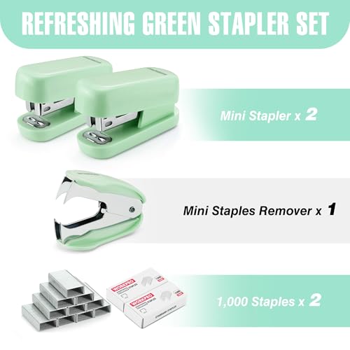 WORKPRO Small Stapler with Staples, Mini Green Stapler Set for Desk - color: Green