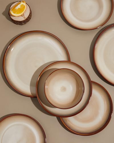 Pokini 8.75'' Ceramic Pasta Bowls Set of 4, Salad Bowls Pasta Serving Bowls - color: Brown and Yellow, size: Set of 4