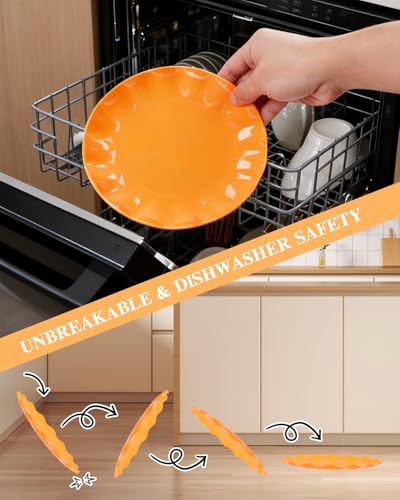 LIYH 24 Orange Plastic Plates Reusable for Thanksgiving Halloween 12 Guests - color: Orange, size: 24(12 Guests)