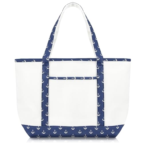 DALIX 23" Premium 24 oz. Cotton Canvas Shopping Tote Bag - color: Navy Blue Anchor