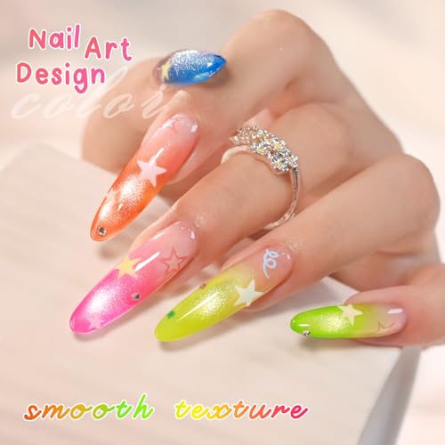 Double Rhythm Cat Eye Gel Nail Polish Set of 6 Same Color Same Bottle 0.5 Oz Shimmer Glitter with Magnet Holographic Reflective Magnetic UV Polish Kit at Home (Neon Orange Red Blue Green-T6-34) - color: Neon Rainbow