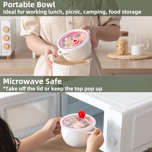 Ceramic Ramen Bowl with Lid, 32oz Microwave Safe, White - color: White