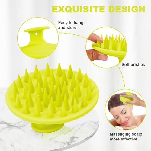 Silicone Scalp Massager Shampoo Brush, Scalp Brush for Hair Growth & Dandruff Removal, Hair Scrubber Scalp Stimulator Exfoliator Brush with Soft Bristles for Wet Dry Scalp Care (Fluorescent Green) - color: Fluorescent Green