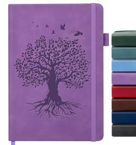 Lined Journal Notebook for Women Men, A5 Hardcover Leather Journals - color: A-Tree-Purple, size: 1 Pack-A5（5.8"×8.3"）