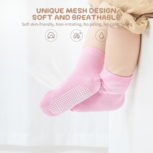 Aroveea Toddler Socks Non Slip Grip Baby Girls Kids Ankle Cute 12 Pack - color: Bright Rainbow-l, size: 1-3T