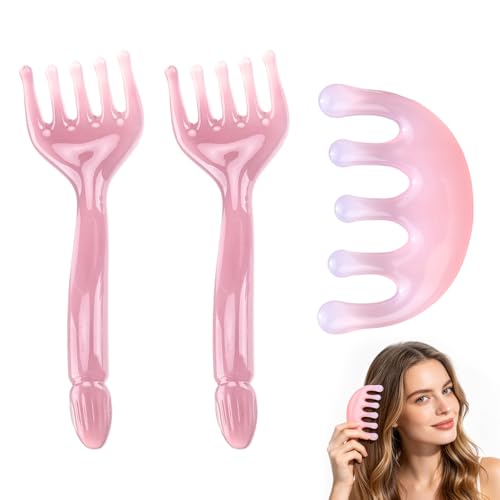 3 Pieces Head Massager for Scalp Stress Relax Resin Hair Scalp Comb Gua Sha Tool for Head Neck Back Body Massage Pink and Purple SPA Set