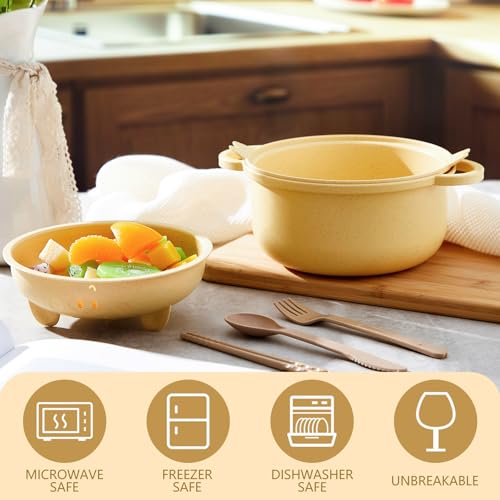 1 Set Large 45oz Cute Pig Ramen Bowl Set Microwavable Cooker, Yellow - color: Yellow