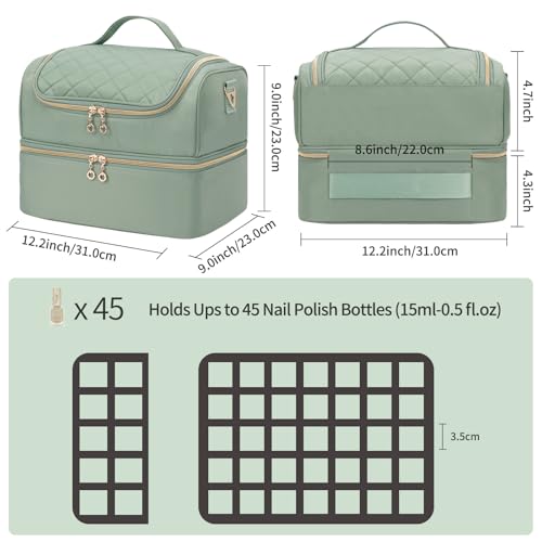 CUBETASTIC Nail Polish Organizer Case, Nail Supplies Storage Box Holds 45 Bottles Nail Polish & Nail Lamp, Travel Nail Tech Carrying Case, Nail Kit Bag For Nail Stuff & Manicure Tools (Pack of 2) - color: Green, size: 45 Slots (Pack of 2)