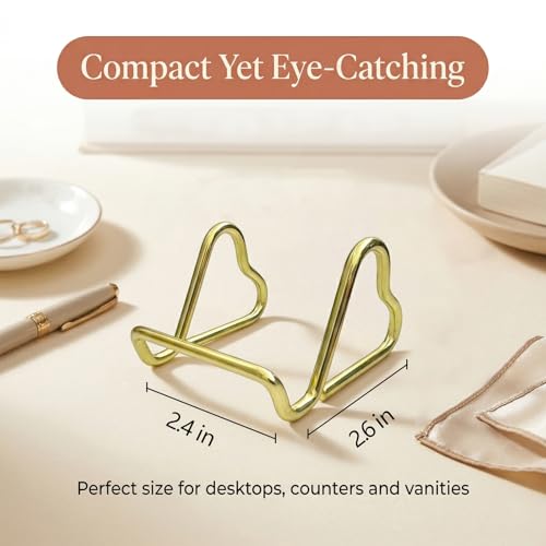 2 Pcs Cute Gold Metal Heart Business Card Holder for Desk - color: gold