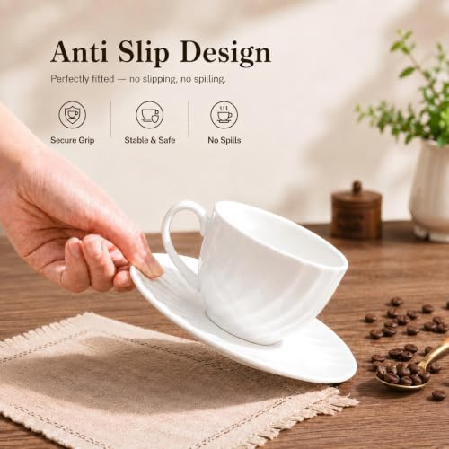 Fine Bone China Cappuccino Cups with Saucers Set of 4, 7 oz - color: 4Pcs Spiral Set, size: 4 Count (Pack of 1)