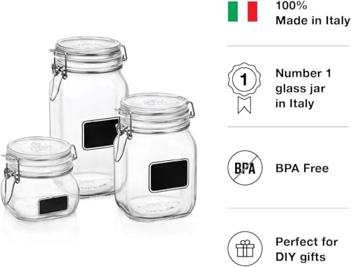 Bormioli Rocco Fido Square Clear Jar with Chalkboard, 33-3/4-Ounce - size: 33.75 oz., Single Jar