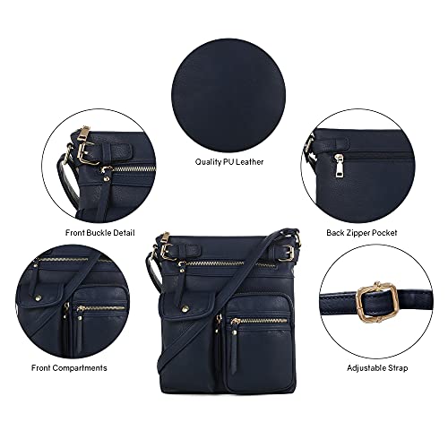 SG SUGU Katie Lightweight Medium Crossbody Bag Shoulder Bag with Multi Pocket for Women - color: Navy