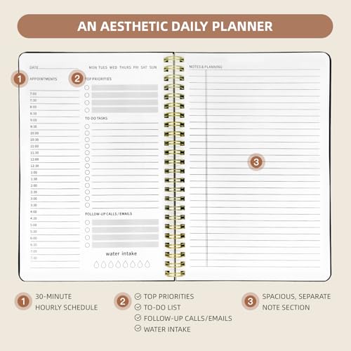 Undated Daily Planner - Spiral Notebook 80 Days One Day Per Page, Hourly Schedule, To-Do List, Notes, Everyday Planning Task, A5 Hardcover Journal Organizer Book Women Cute Aesthetic, Flower - color: Flower Shrub