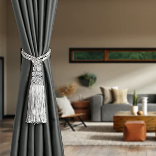 2 Pack Curtain Tiebacks with Tassel, Silver - color: Silver, size: 2