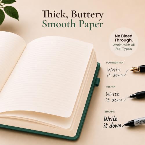 Lined Journal Notebook Hardcover Leather Bound 200 Pages A5 Green Diary - color: Dark Green, size: A5 200 Pages