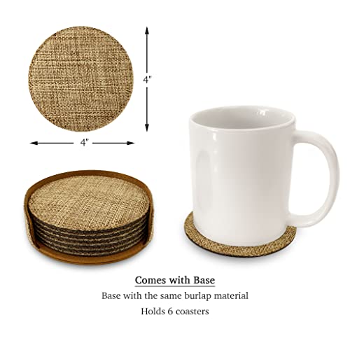 Smile Art Design Burlap COASTER Set of 6 with base Blank Round Burlap Textile Material Personalized Gifts Natural Decor House warming Farmhouse Living Room Kitchen Wedding Rustic Home Decor - color: Style 00 - Blank, size: Set of 6 - Round Coaster