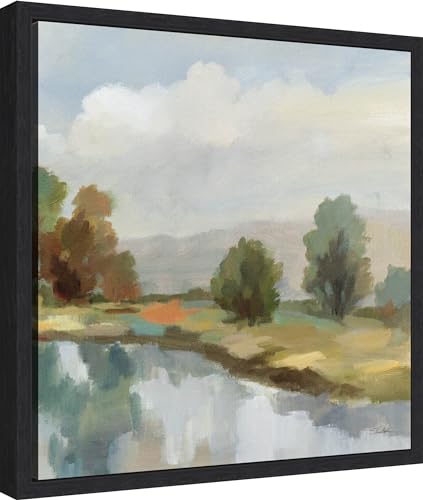 Amanti Art Framed Canvas Wall Art 16x16 River and Clouds III by Silvia Vassileva, Framed Wall Art Canvas, Landscapes Artwork, Modern Decor, Small Poster Painting for Living Room, Bedroom, Bathroom, - color: Sylvie Black, size: 16"L x 16"W