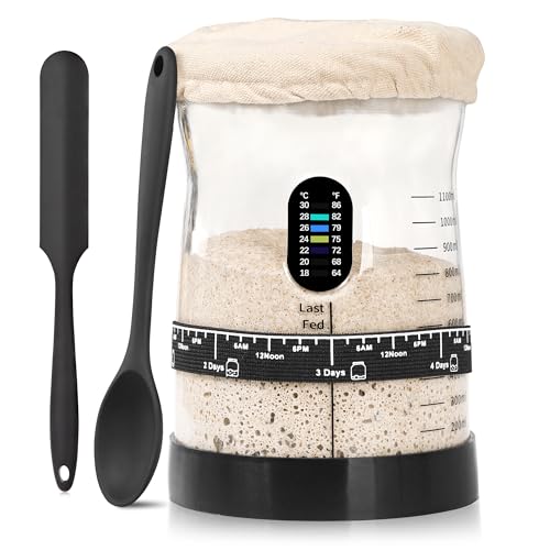 50 oz Large Sourdough Starter Jar Glass - Wide Mouth Sourdough Starter Kit with Lid for Beginners with Spatula, Feeding Instructions & Recipes (1 Pack) - size: Big- 1 Jar
