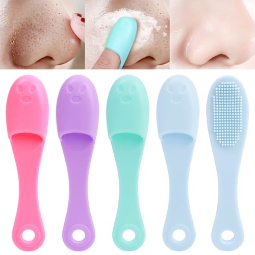 3PCS Portable Silicone Nose Cleansing Massage Brush Finger Shape Cleansing Pore Face Nose BlackheadSkin Care Tools,10.5 * 2.5cm (Light Green) - color: Light Green