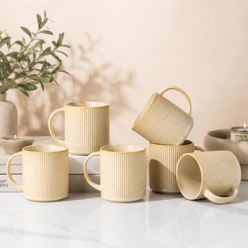 theterra Ceramic Coffee Mugs Set of 6, 14.2 oz Coffee Cups with Handle - color: Cappuccino, size: 14 OZ (Set of 6)
