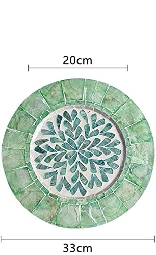 i-lan 2Pack 13" Mother of Pearl Decorative Charger Plates Display,Sea Shell Inlay Wood Charger Plates for Dining, Party,Diner Table Modern Decorative Placemats for Home Decor,Blue-green Leaf - style: Style 4