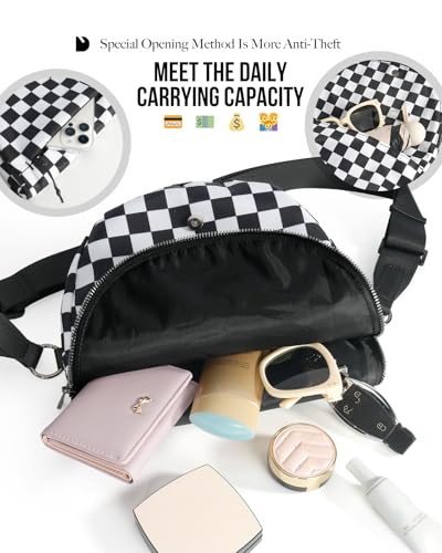 Crescent Bag for Women,Medium Nylon Crescent Bag Single Shoulder Bag - color: Crossbody bag- Black White Checkered
