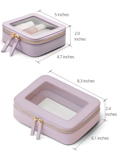 Popvibe Clear Makeup Bag with Zipper, Set of 2, Mini and Medium, Purple - color: Purple, style: Mini & Medium