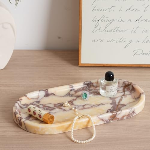 Koville Natural Marble Tray for Decor, Marble Vanity Tray for Perfume, Cosmetics, Jewelry, Stone Decorative Trays for Dresser Organizer, Storage Trays for Home Bathroom Countertop(Calacatta Viola) - color: Calacatta Viola