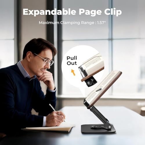 SupeDesk Book Stand for Reading, Adjustable Book Holder with 360° Rotating Bases, Foldable Designs, and Elastic Clips, Multifunctional Display Stand for Recipe, Cookbooks, Magazines, Tablets, Laptops - color: Dark Wood