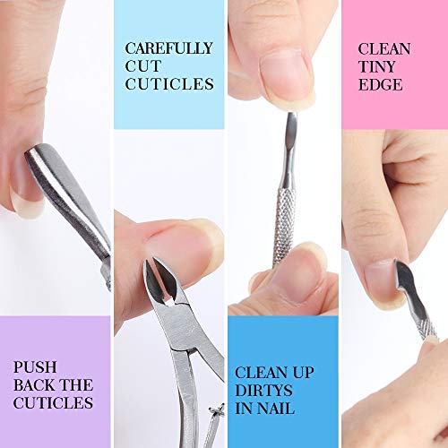 3pcs Double Sided Rectangular Nail File and Buffer, Buffer Block Sponge Polished, Nail Brush, Come with Cuticle Nipper and Pusher, Perfect Manicure Tool Kit for Shiny Nail - color: Pink