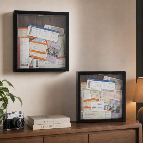 GraduationMall 5x7 Top Loading Shadow Box Frame with HD Glass,Wood Display Case with Slot,1.25 inches Interior Depth,Ideal for Wine Bottle Caps,Tickets,Shells,Stamps and More,Black - color: Black, size: 5x7