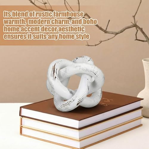 Yalikop 3 Link Wood Knot Decor Rustic Table Shelf Accents, Retro White - color: Retro White