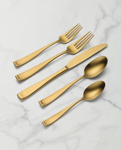 Oneida Moda Gold Satin 20-Piece 18/10 Silverware Set for 4, Flatware - style: Casual