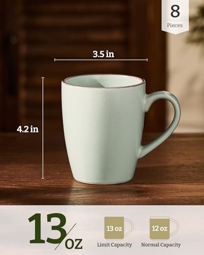 famiware Venus Coffee Mugs Set of 8, 13 oz Ceramic Stoneware Mug Cup Set - color: Light Green, size: 8pcs
