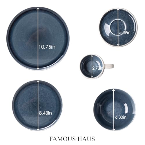 20-Piece Ceramic Dinnerware Set, Service for 4 – Ocean Blue Interior and Sand White Exterior, Color Reveal Plates Bowls and Mugs, Microwave Dishwasher Oven Safe - Bellagio