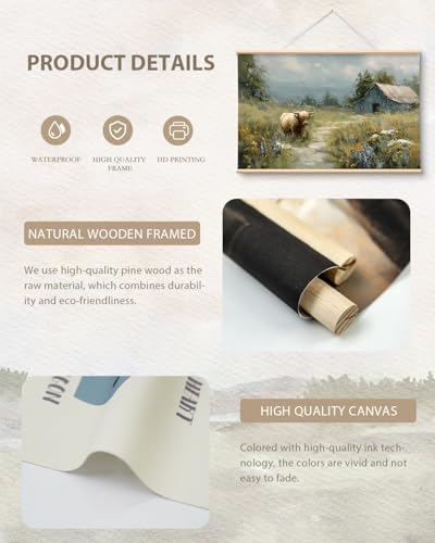 VIYYIEA Extra Large Highland Cow Canvas Wall Art, Rustic Farmhouse, 36x54in - color: Highland Cow Scroll
