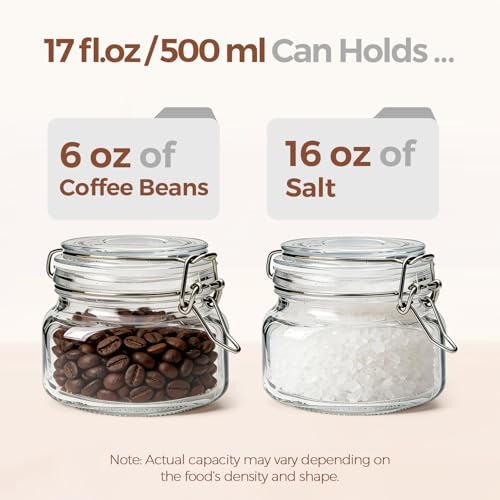 ComSaf Square Small 17 oz Glass Jars with Airtight Lids 6 Pack Wide Mouth - size: 17 fl oz x 6