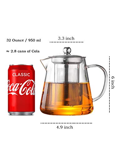 TMOST Glass Teapot with Infuser Tea Pot 950ml/32oz Tea Kettle Stovetop Safe Blooming and Loose Leaf Tea Maker Set (32oz/ 950ml) - size: 32 fl oz