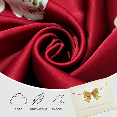 Seawhisper Premium Printed Satin Silk-Like Neck Scarf for Women Square 26" - color: Burgundy