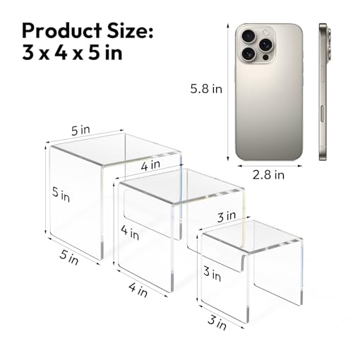 NIUBEE Acrylic Risers Display Stand 2 Set, Clear Display Risers Shelf,3x4x5 - size: (3,4,5)" x2Set