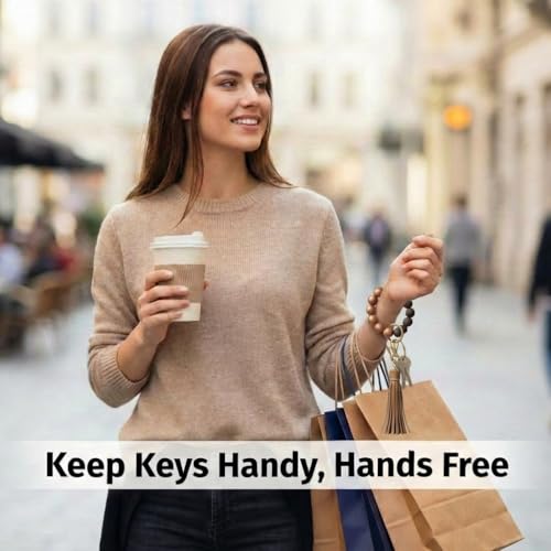 BIHRTC Key Ring Bracelet Car Keychain Holder Wristlet Silicone Women Beaded Bangle Chains - color: Brown Coffe Eye