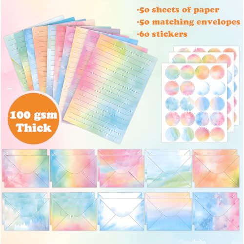 FUNCLASS 160 Pcs Watercolor Stationery Set Letter and Envelopes - color: watercolor-A