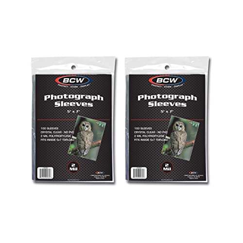 BCW 5x7 Photo Sleeves – 200 ct | Acid Free, No PVC | Soft Clear Plastic Photo Sleeves | Archival Quality | Fits 5x7 Photos & BCW 5x7 Toploaders